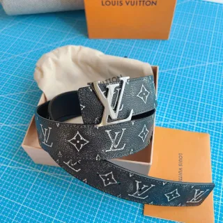 Louis Vuitton Black Silver Monogram-Printed Glitter-Flecked Leather Belt