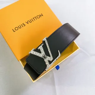 Louis Vuitton Black Silver Oversized Monogram Buckle Engraved Floral Motif Leather Belt