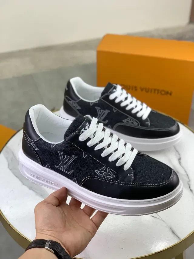 Louis Vuitton Black White Monogrammed Denim And Leather Upper Platform Sole Lifestyle Sneakers 4