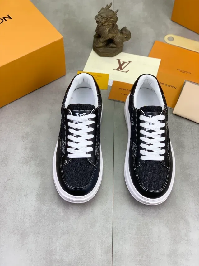 Louis Vuitton Black White Monogrammed Denim And Leather Upper Platform Sole Lifestyle Sneakers 5