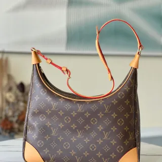 Louis Vuitton Brown Beige Monogram Canvas Tan Leather Trim Hobo Bag