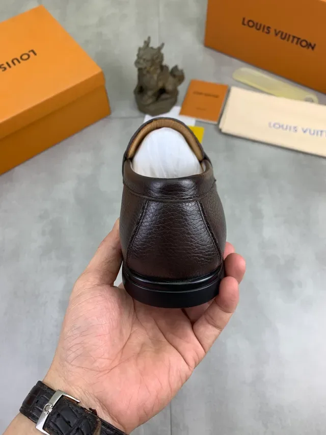 Louis Vuitton Brown Black Pebbled Leather Penny Strap Loafer 3