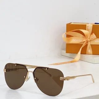 Louis Vuitton Lunettes de Soleil Aviateur de Métal Rimless Marron Or