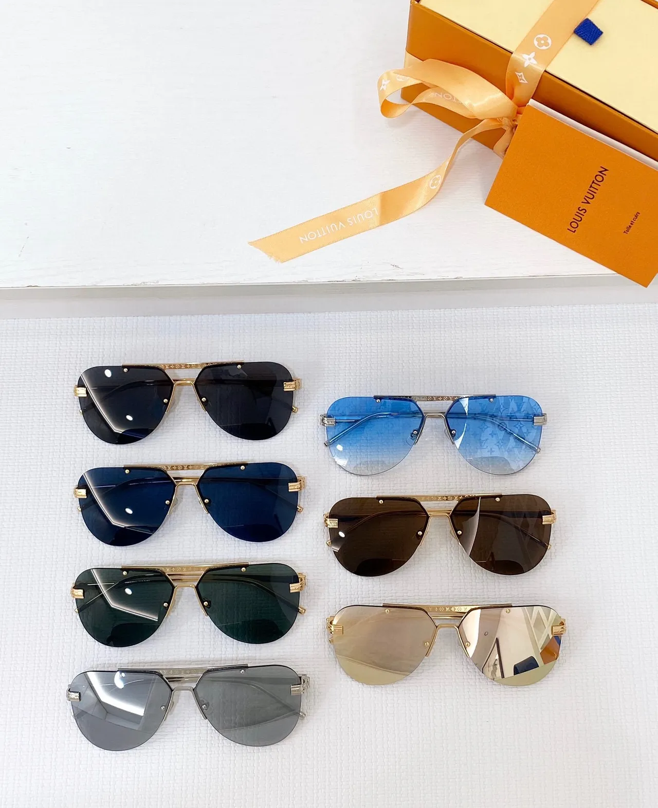 Louis Vuitton Brown Gold Rimless Aviator Metal Sunglasses 3