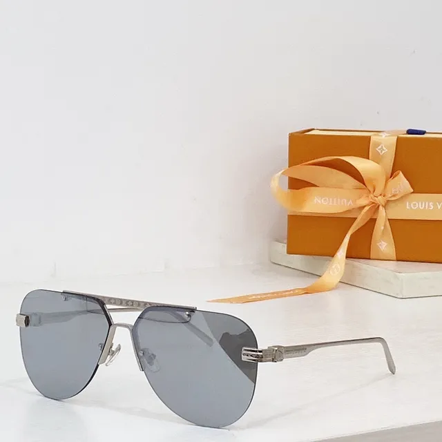 Louis Vuitton Brown Gold Rimless Aviator Metal Sunglasses 4