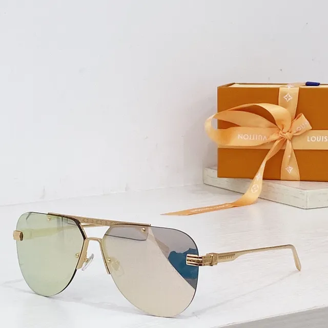 Louis Vuitton Brown Gold Rimless Aviator Metal Sunglasses 5