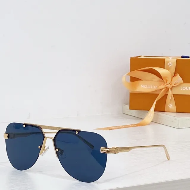 Louis Vuitton Brown Gold Rimless Aviator Metal Sunglasses 6