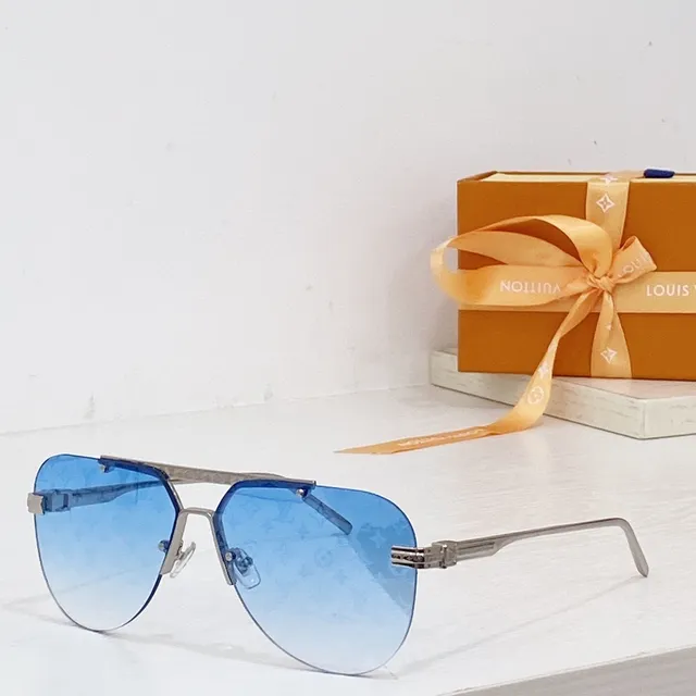 Louis Vuitton Brown Gold Rimless Aviator Metal Sunglasses 7