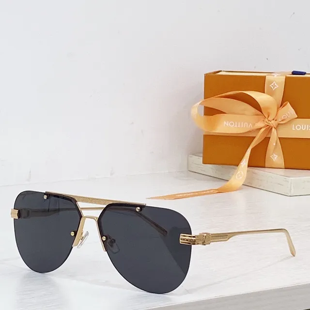 Louis Vuitton Brown Gold Rimless Aviator Metal Sunglasses 8