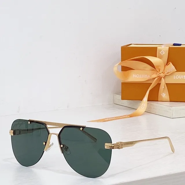Louis Vuitton Brown Gold Rimless Aviator Metal Sunglasses 9