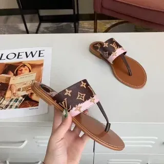 Louis Vuitton भूरा गुलाबी मोनोग्राम कैनवास पट्टा कैजुअल सैंडल्स