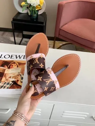 Louis Vuitton Marron Rose Monogramme Toile Lanière Sandales Casual 4