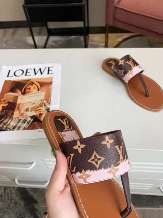 Louis Vuitton Marron Rose Monogramme Toile Lanière Sandales Casual 6