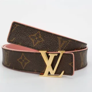 Louis Vuitton 棕粉色印花帆布边饰皮革腰带
