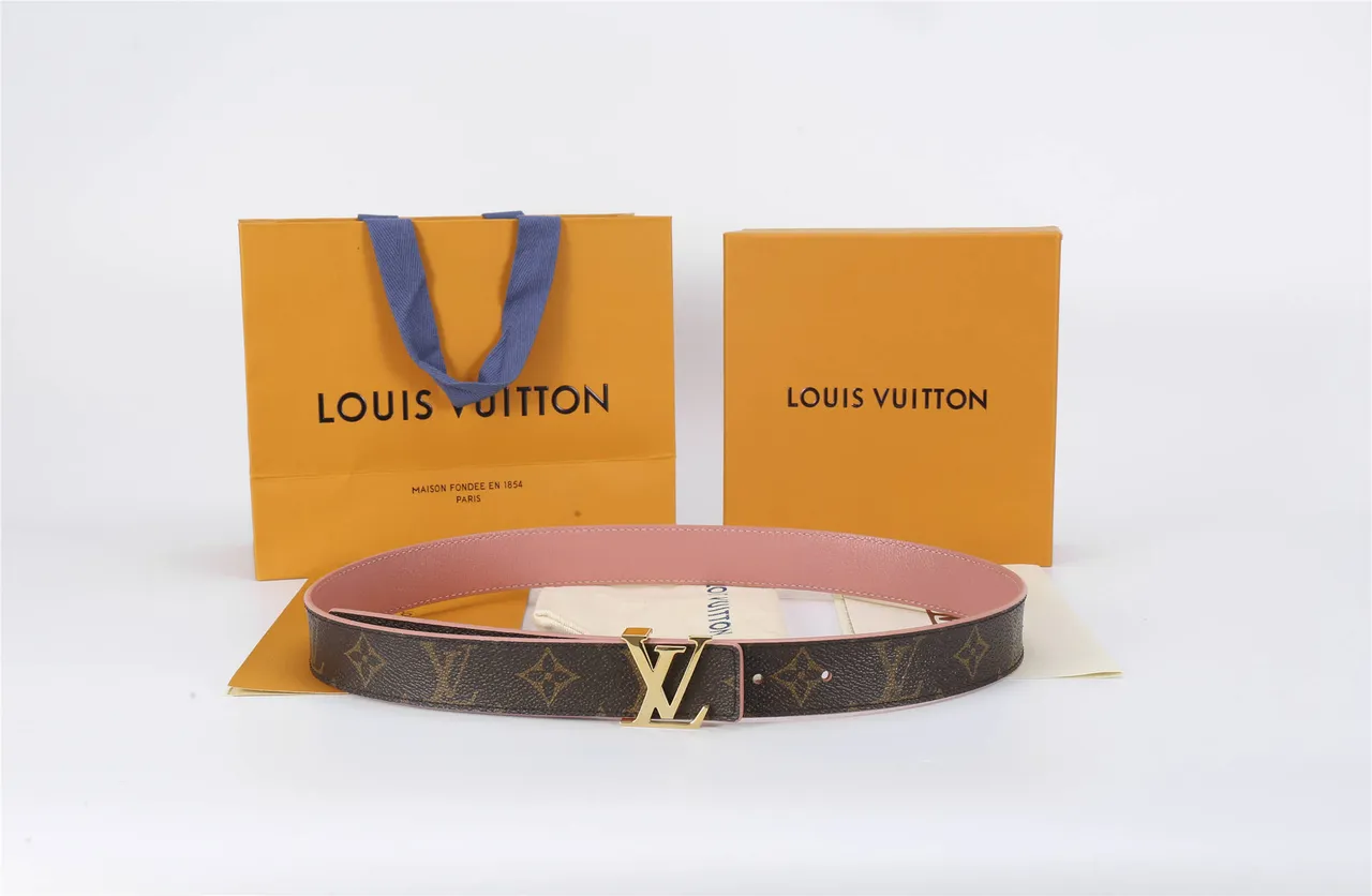 Louis Vuitton بني وردي مونوغرام قماش حافة حزام جلدي 2