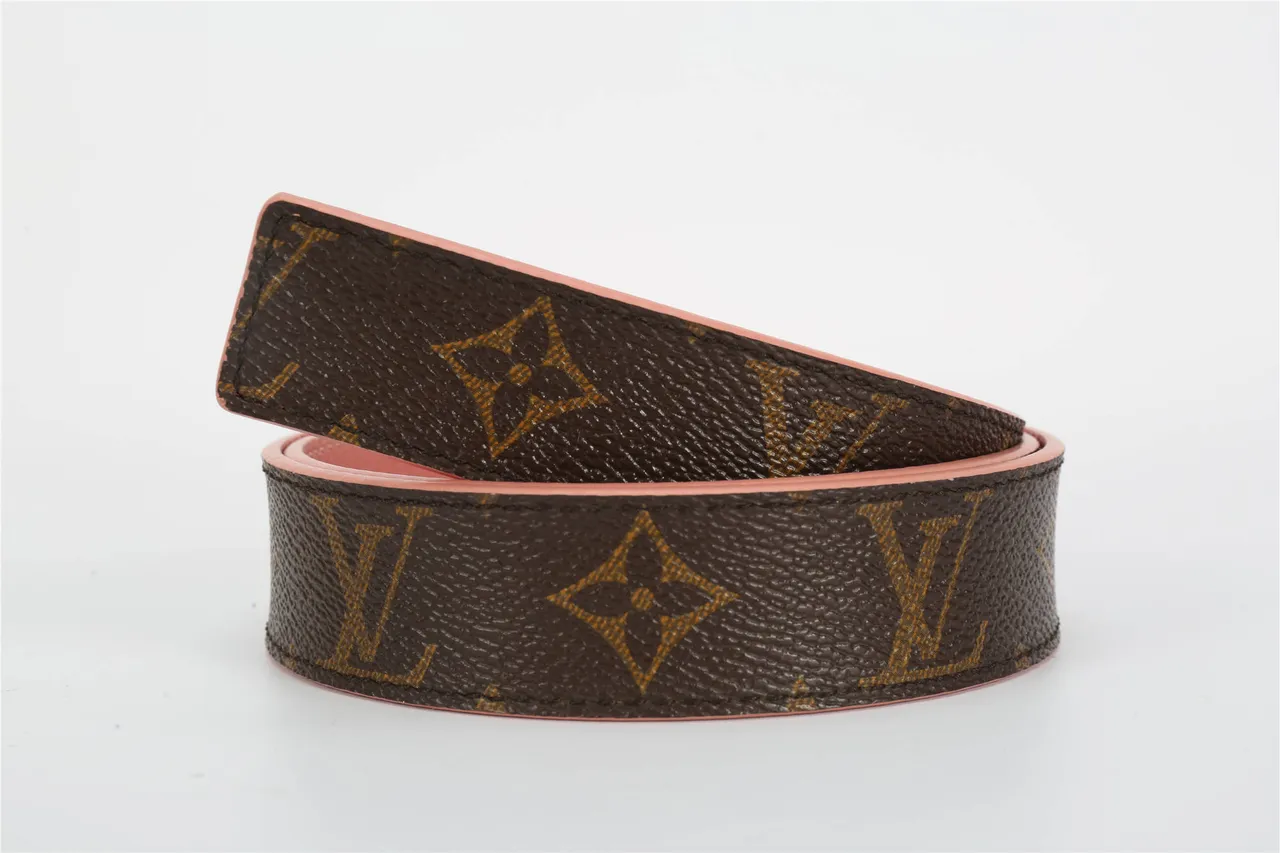 Louis Vuitton بني وردي مونوغرام قماش حافة حزام جلدي 4