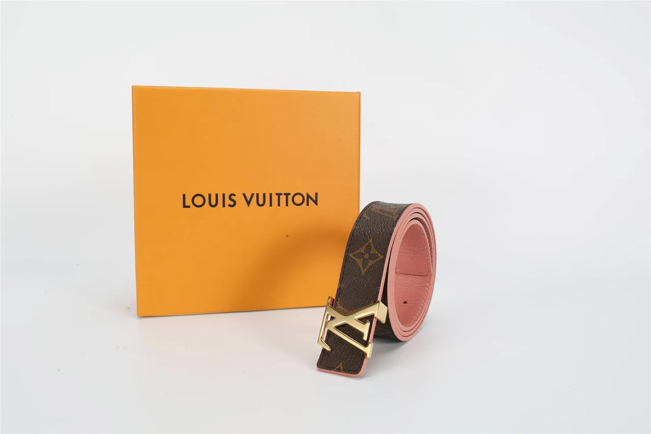 Louis Vuitton بني وردي مونوغرام قماش حافة حزام جلدي 5
