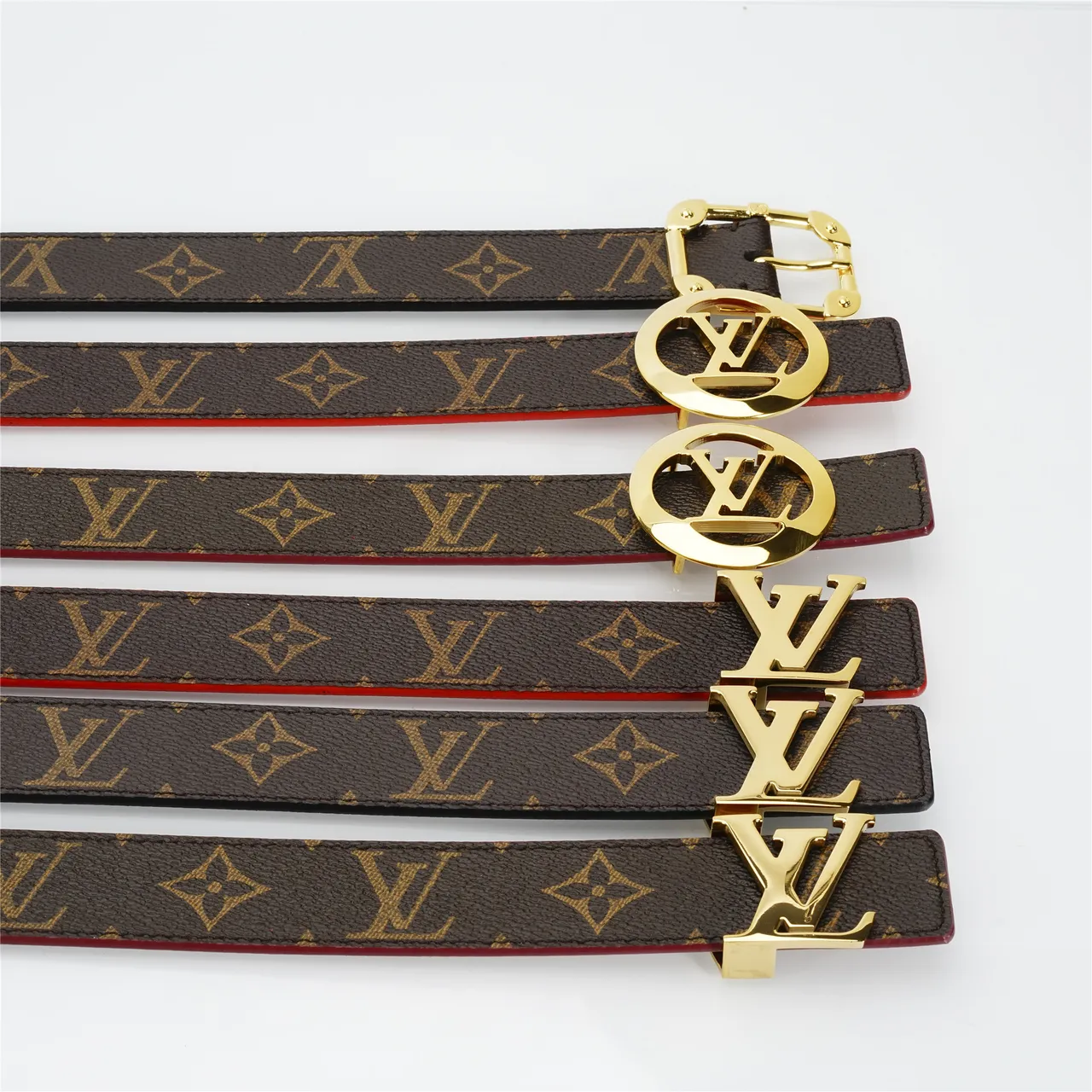 Louis Vuitton Brown Red Monogram Canvas Reversible Leather Belt 2