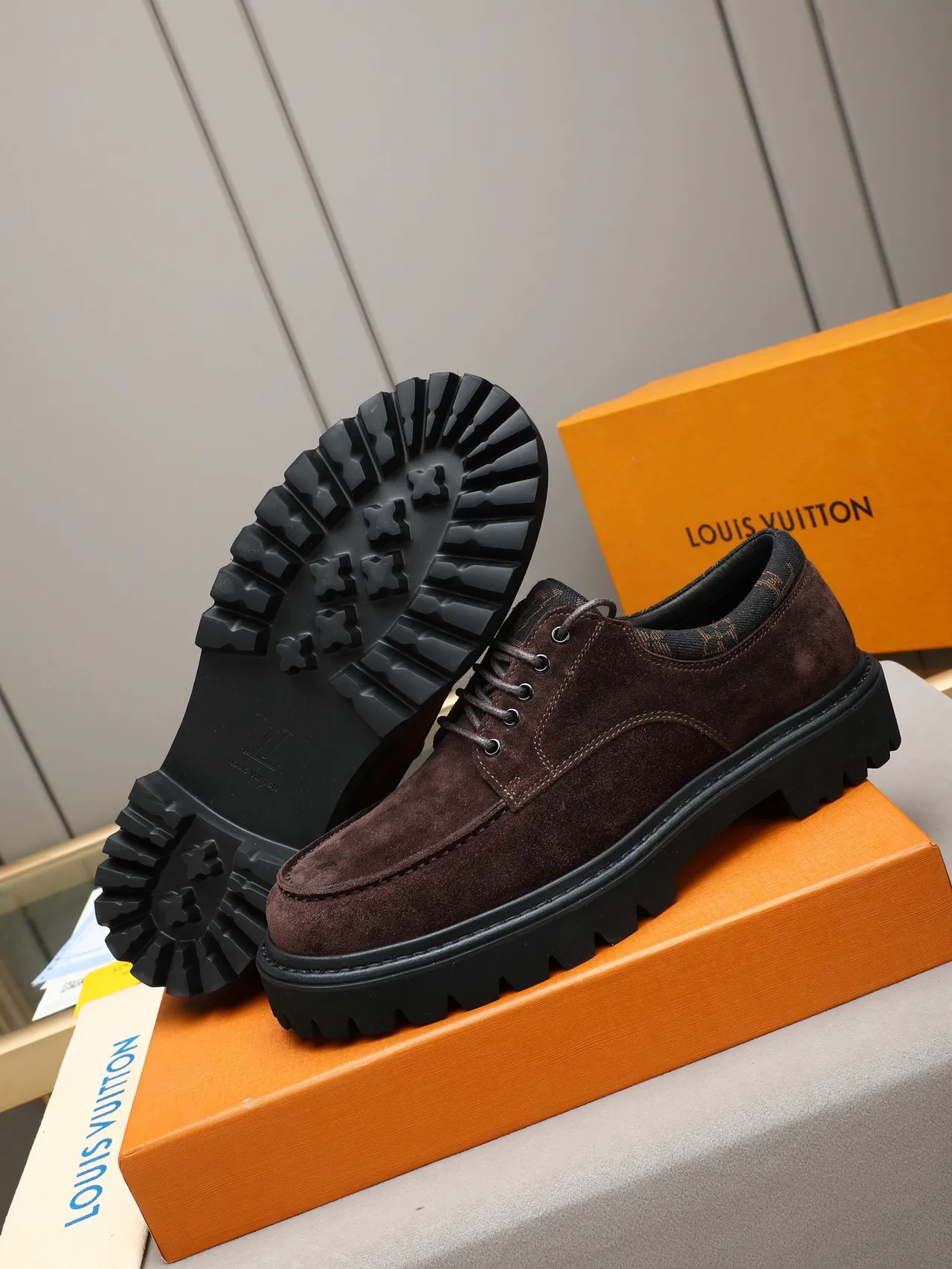 Louis Vuitton Brown Suede Lace-Up Chunky Lug Sole Casual Shoe 4