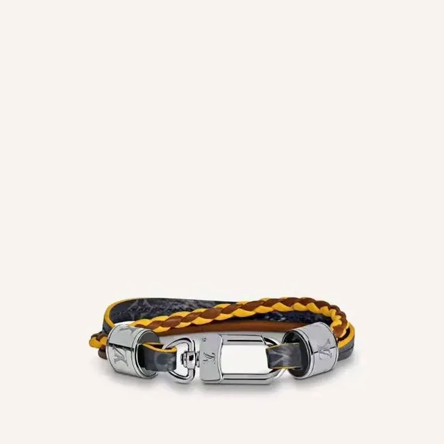 Louis Vuitton Brown Yellow Braided Leather Double-Wrap Bracelet 5