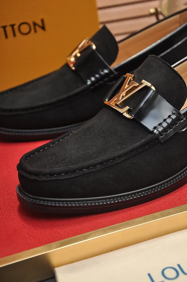 Louis Vuitton Buckle Loafer Black Suede Gold-Tone Hardware Loafers 2