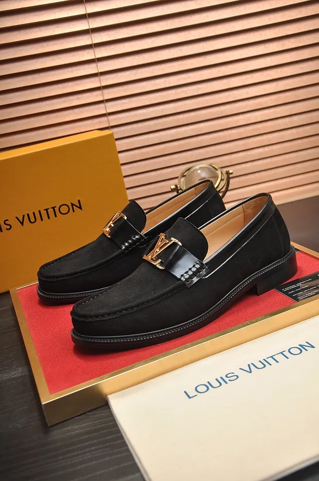 Louis Vuitton Buckle Loafer Black Suede Gold-Tone Hardware Loafers 4