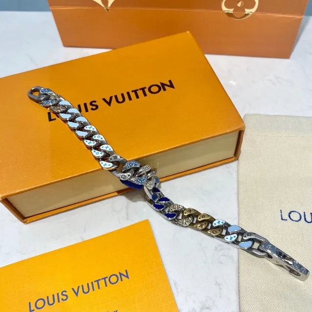 Louis Vuitton Chain Reaction Chunky Curb-Link Enamel and Crystal Bracelet 6