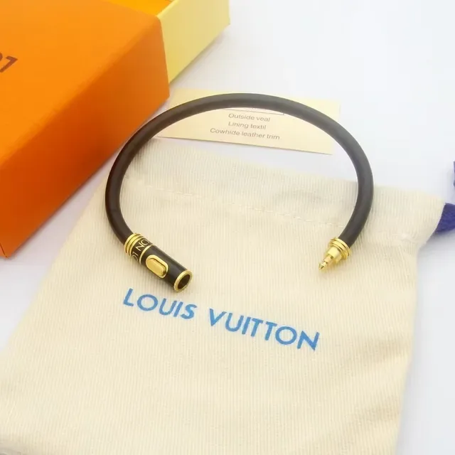 Pulsera Louis Vuitton Circle Negro Dorado Banda de Goma Hebilla Cilíndrica 2