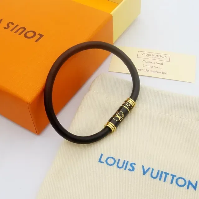 Pulsera Louis Vuitton Circle Negro Dorado Banda de Goma Hebilla Cilíndrica 3