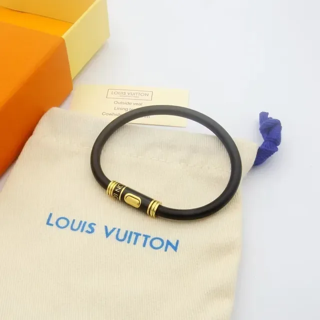Pulsera Louis Vuitton Circle Negro Dorado Banda de Goma Hebilla Cilíndrica 5