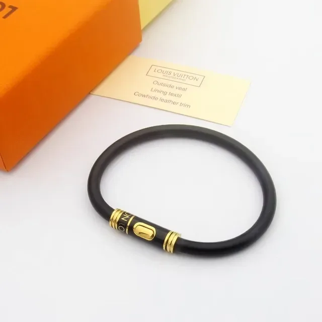 Pulsera Louis Vuitton Circle Negro Dorado Banda de Goma Hebilla Cilíndrica 7