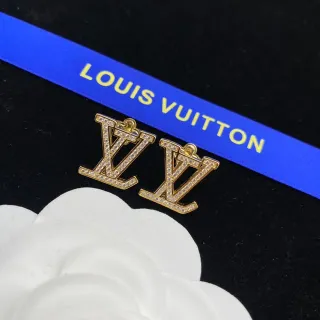 أقراط لويس फويتون Crystal-Pavé LV Monogram Gold-Tone