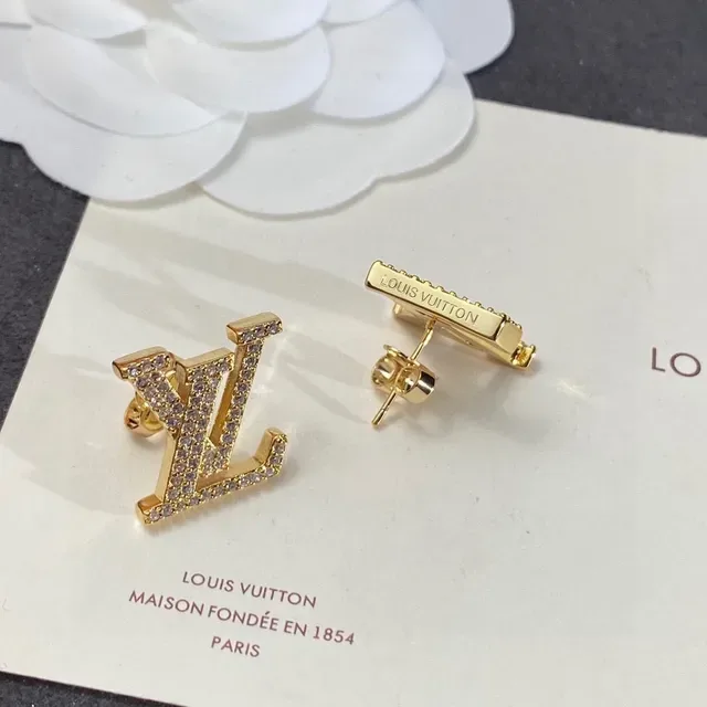 Louis Vuitton Crystal-Pavé LV Monogram Gold-Tone Stud Earrings 2