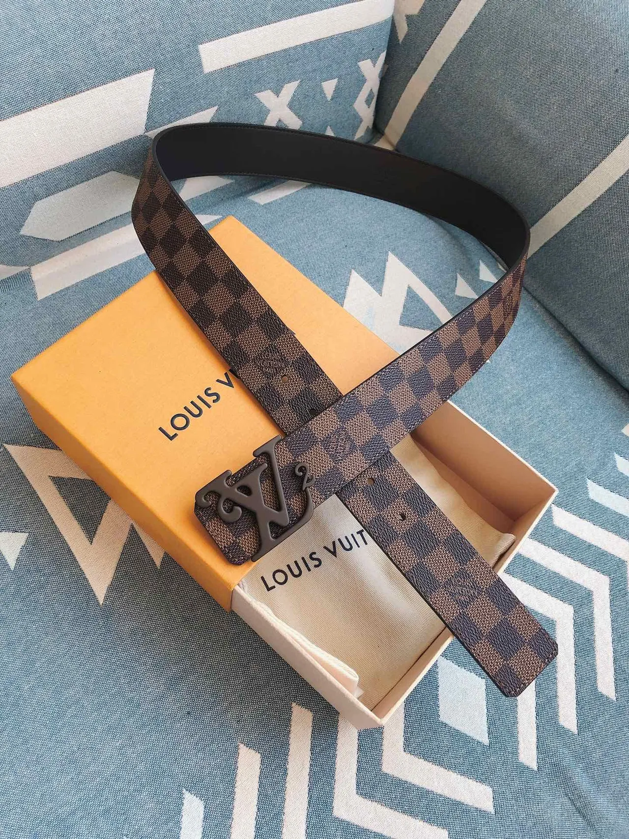 Louis Vuitton Damier Ebène LV² Boucle Ceinture en cuir 4