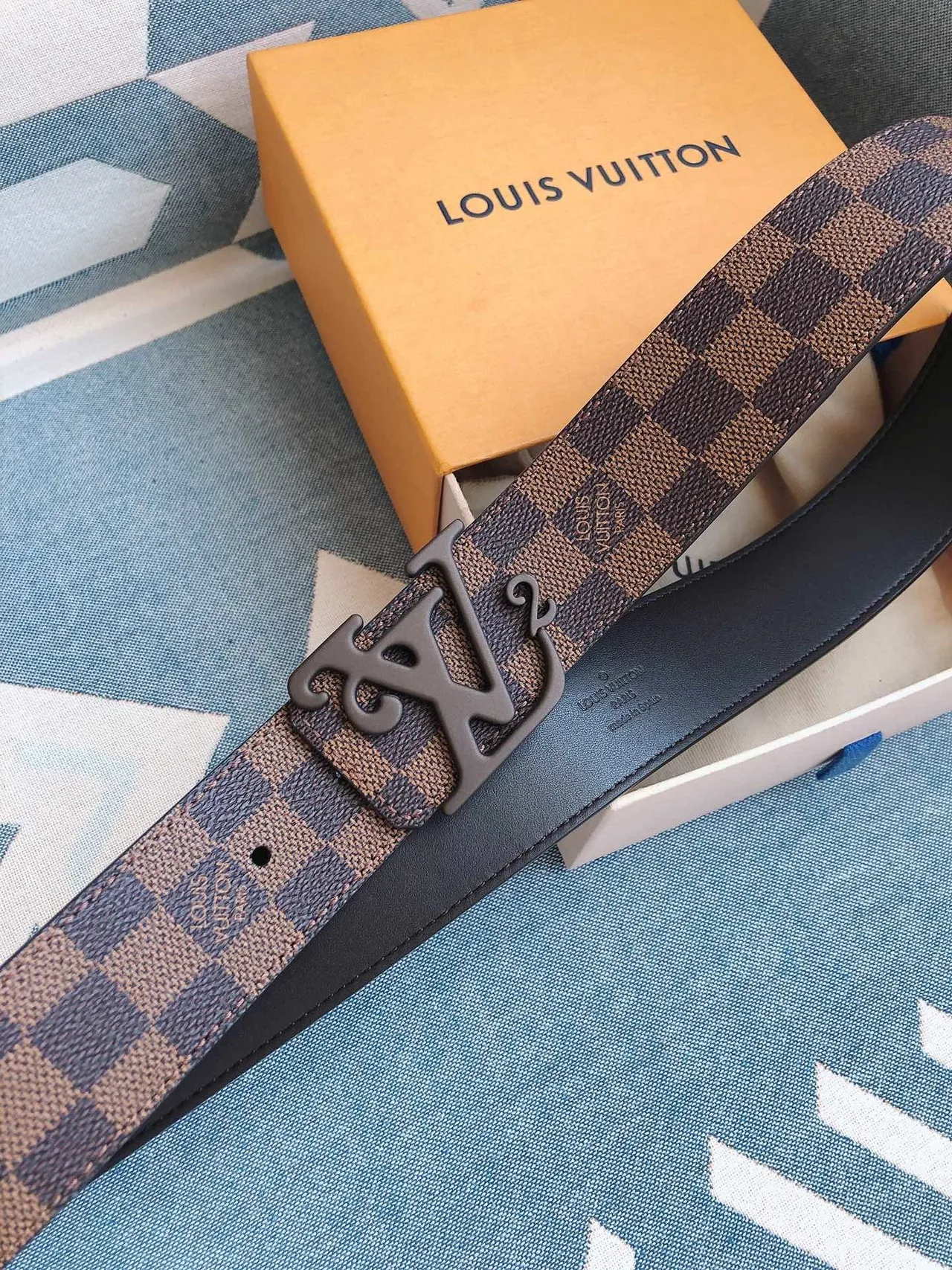 Louis Vuitton Damier Ebène LV² Boucle Ceinture en cuir 6