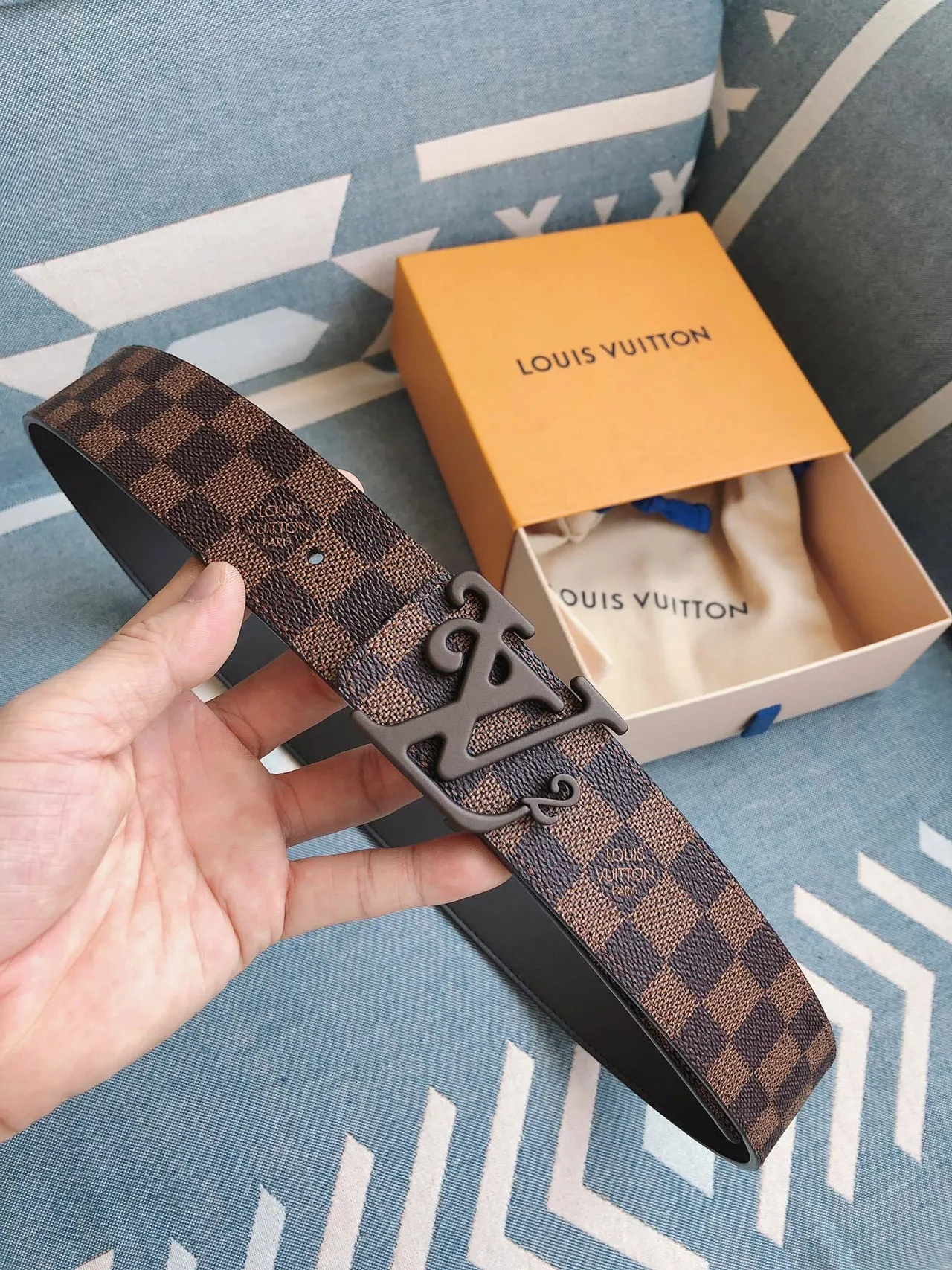 Louis Vuitton Damier Ebène LV² Boucle Ceinture en cuir 7