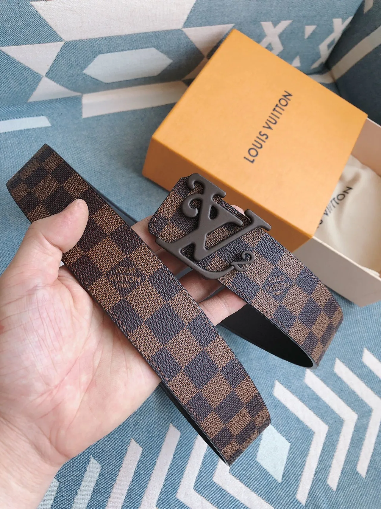 Louis Vuitton Damier Ebène LV² Boucle Ceinture en cuir 8