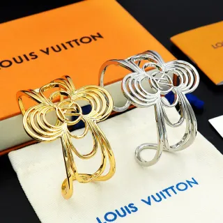 Louis Vuitton फ्लोरल कफ सोना चांदी ओपनवर्क मोटिफ इंटरलॉकिंग लूप कंस्ट्रक्शन ब्रेसलेट