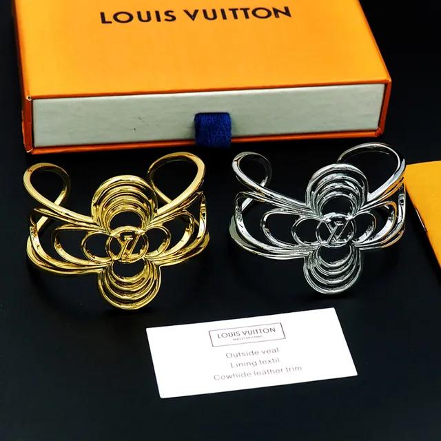 Louis Vuitton Floral Cuff সোনা রূপা ওপেনওয়ার্ক মোটিফ ইন্টারলকিং লুপ কনস্ট্রাকশন ব্রেসলেট 6
