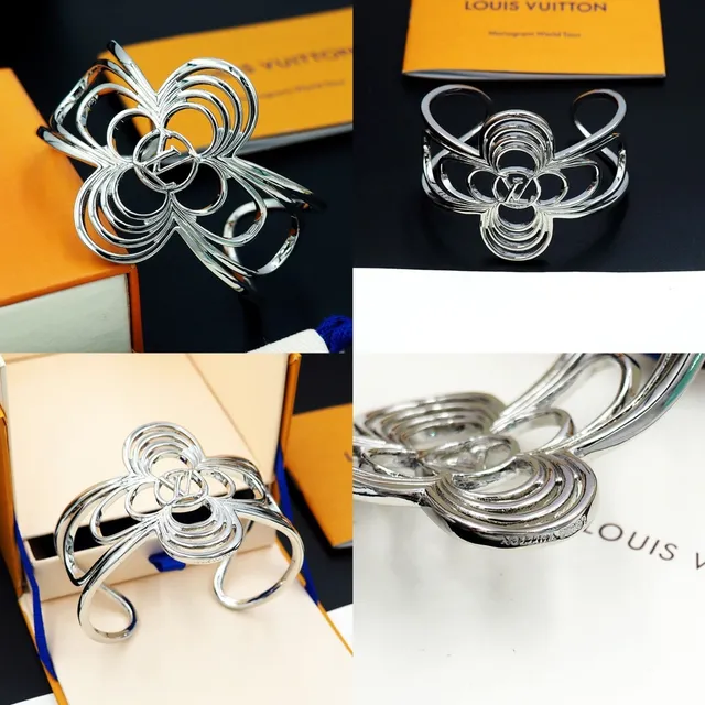 Louis Vuitton Floral Cuff সোনা রূপা ওপেনওয়ার্ক মোটিফ ইন্টারলকিং লুপ কনস্ট্রাকশন ব্রেসলেট 14