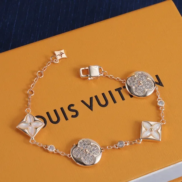 Louis Vuitton Bracelet Fleur Or Rose Gold Chaîne Argent Motif Floral 3
