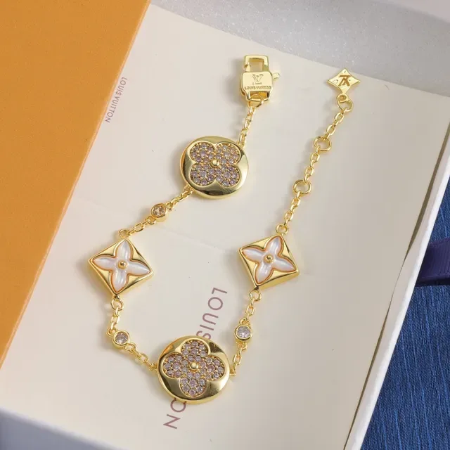 Louis Vuitton Bracelet Fleur Or Rose Gold Chaîne Argent Motif Floral 4