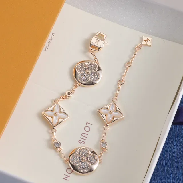 Louis Vuitton Bracelet Fleur Or Rose Gold Chaîne Argent Motif Floral 6