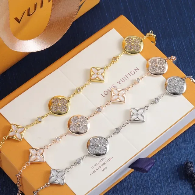 Louis Vuitton Bracelet Fleur Or Rose Gold Chaîne Argent Motif Floral 8