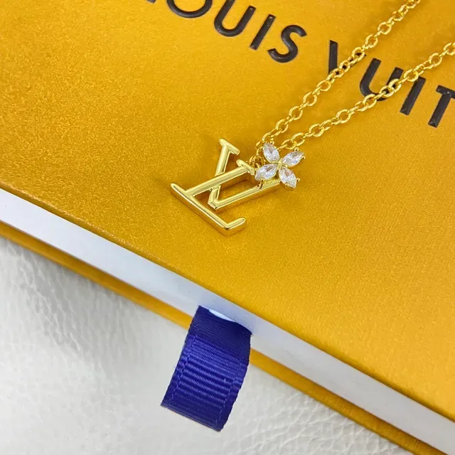 Louis Vuitton Monograma Floral Tom Dourado Cristal Colar 4