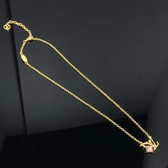Louis Vuitton Flower Monogram Gold-Tone Pink Crystal Necklace 4