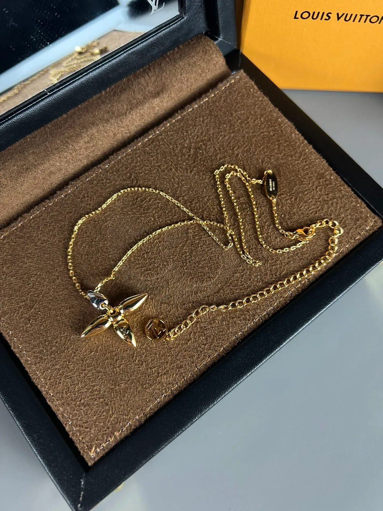 Louis Vuitton Flower Motif Two-Tone Gold and Silver Necklace 4