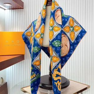 Louis Vuitton écharpe de soie navy à motif de gemmes et dragon