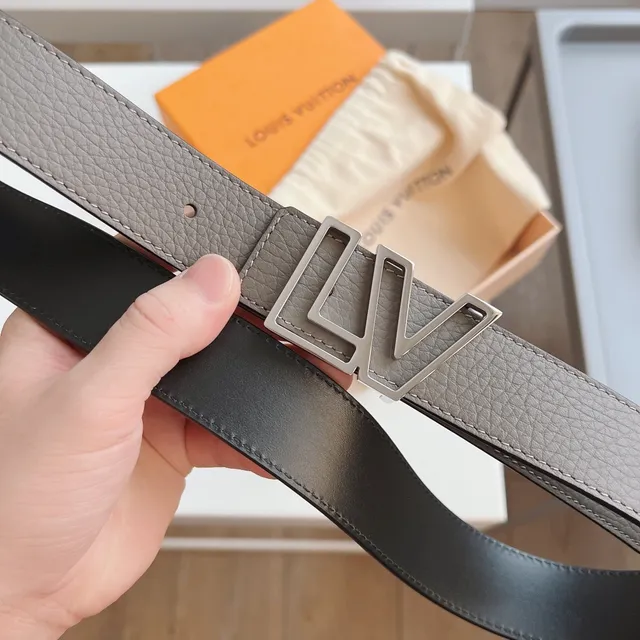 Louis Vuitton Geometric LV Buckle Grained Leather Belt 6