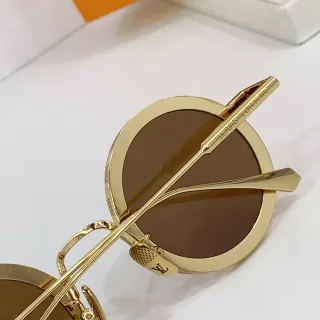 Louis Vuitton Óculos de Sol Dourado Marrom Redondo com Moldura de Metal Delgada Dupla Ponte